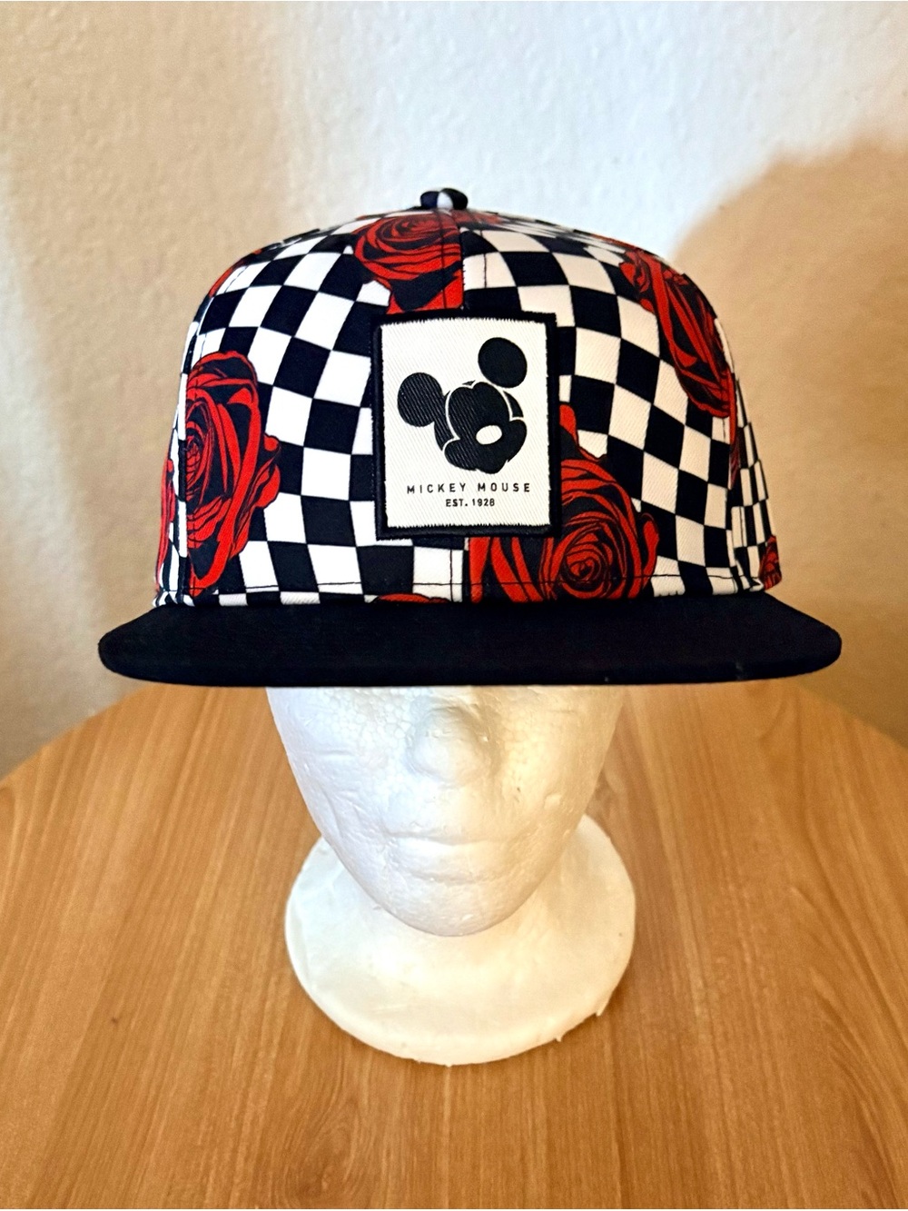 Disney Mickey Mouse Patch Logo Neff Checkered Roses Pattern Snapback Streetwear